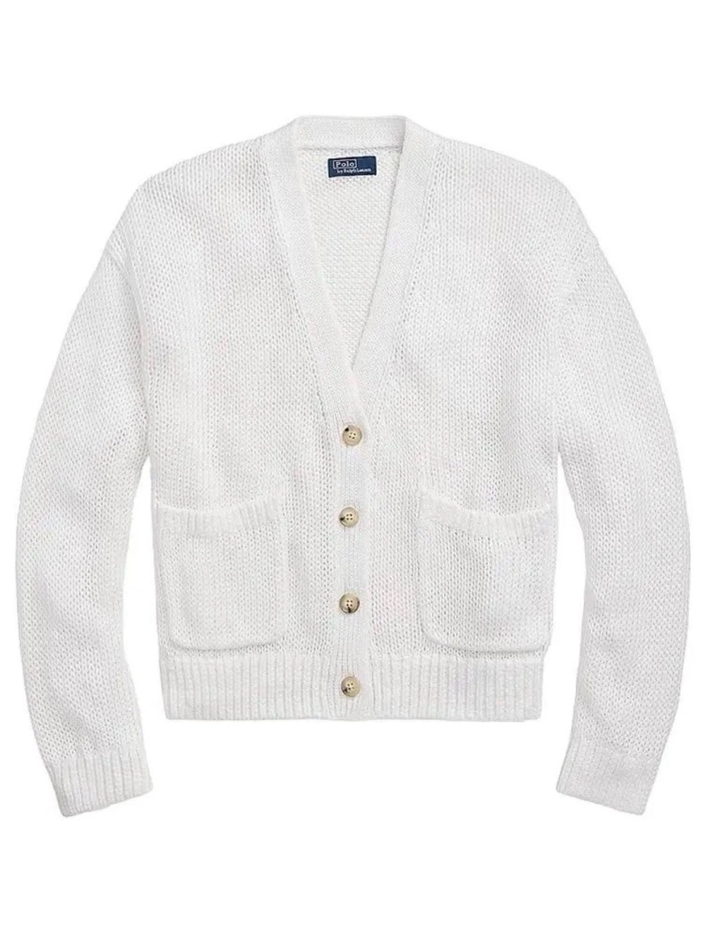 Polo Ralph Lauren Women’s Linen-Cotton V-Neck White Cardigan Sz Medium NWT